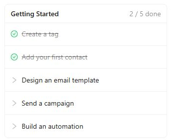 Getting Started checklist on the Kelune CRM dashboard